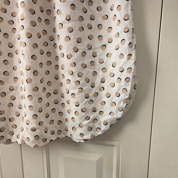 Ann Taylor Size L White Linen Blend Maxi Dress Tan Dots Sleeveless Belted - Picture 5 of 6